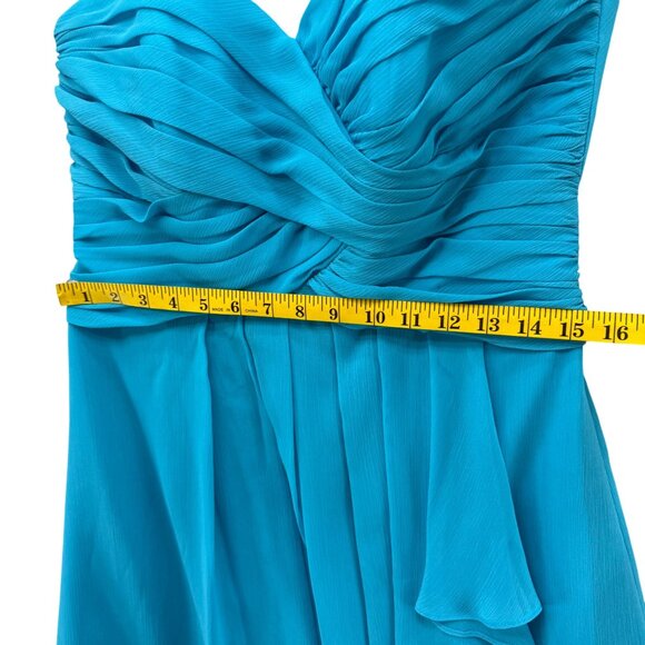 Davids Bridal Strapless Crinkle Chiffon Dress Malibu Front Cascade Size 10 - Picture 13 of 16